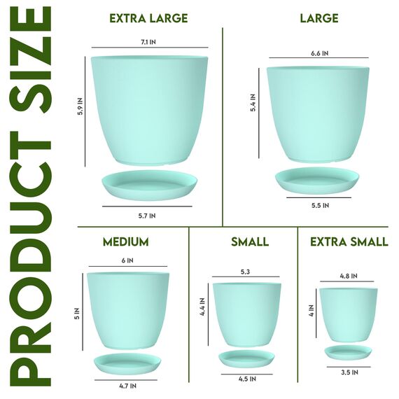 Utopia Home Pflanztöpfe für den Innenbereich mit Drainage, 1,8 cm, 15,2 cm, 15,2 cm, 13,9 cm, 12,9 cm, Blumentöpfe für den Innenbereich, 5 Stück Kunststoff-Pflanzgefäße – ideal für Strumpffüller oder