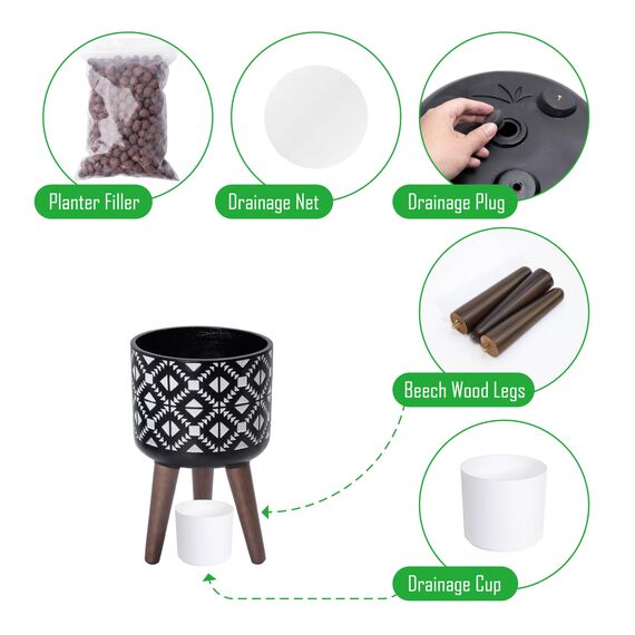 D'vine, Dev, Pflanztopf mit Ständer, Mid-Century modern, hoher Blumentopf mit Beinen für Zimmerpflanzen, klein, Keramik, grau/weiß, 20,3 cm, 88-G-A-4