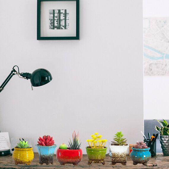 ARTKETTY Sukkulentententöpfe – Kleine Sukkulenten-Blumentöpfe mit Drainage, 6 Stück, Keramik-Kaktus-Pflanztöpfe für den Innenbereich, einzigartiger Blumen-Pflanzgefäß für Zuhause, Büro, Dekoration