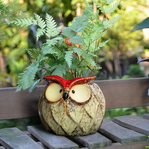 GeLive Eule Pflanzgefäß Keramik Sukkulenten Blumentopf Fun Tier Blume Container Dekoration Fensterbank Box mit Drainage Loch (Fett-Eule Pflanzer)