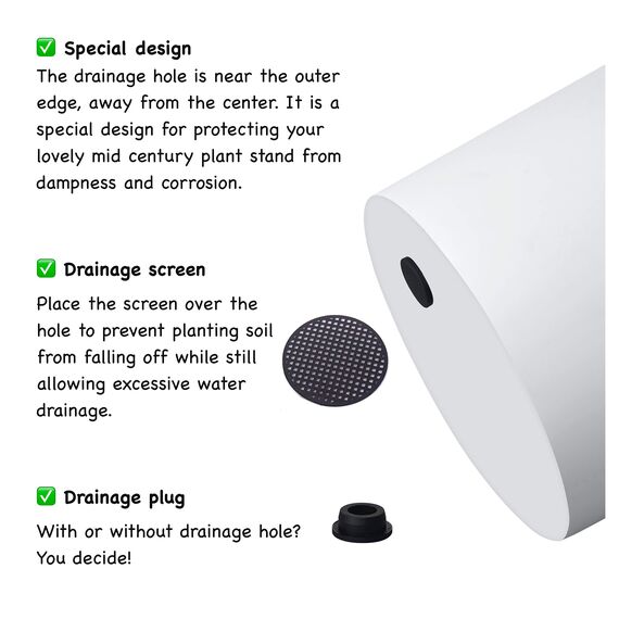 FaithLand Blumentopf 25,4 cm – perfekt passend für Moderne Pflanzenständer Mitte des Jahrhunderts – Ablaufstopfen und Drainagesieb – matt weißer Übertopf – verbessert