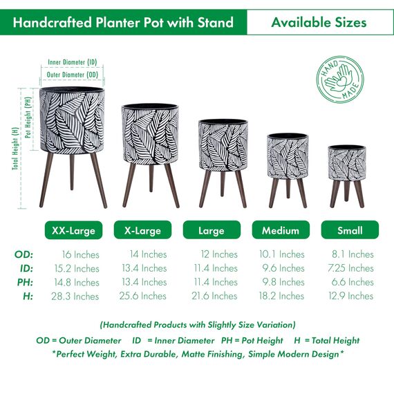 D'vine Dev 35,6 cm Übertopf mit Ständer, Mid-Century Hoher Blumentopf mit Beinen für Zimmerpflanzen, X-Large, Weiß/Grau, 88-LF-XL-WG