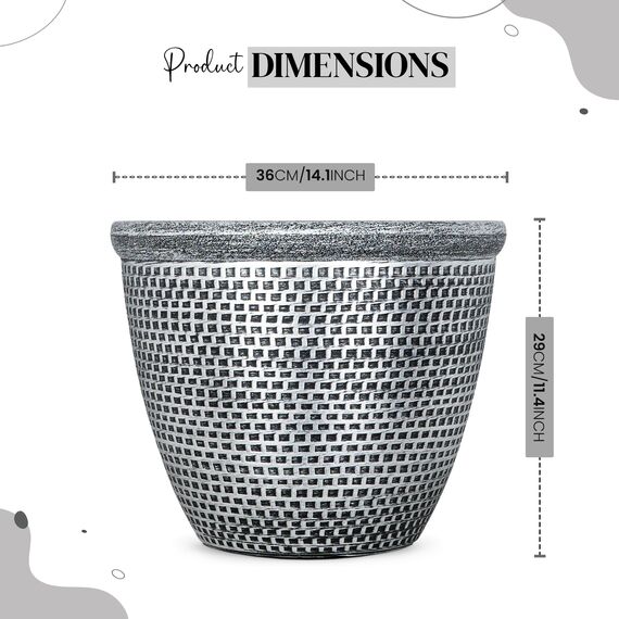 SG Traders 2 x großer runder Blumentopf aus Kunststoff, Gartendekoration, antikes Silber, 36 cm, Blumentöpfe für den Außenbereich, mit Drainagelöchern