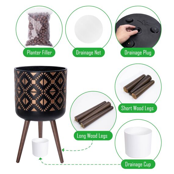 D'vine Dev 35,6 cm Pflanztopf mit Ständer, Mitte des Jahrhunderts hoher Blumentopf mit Beinen für Zimmerpflanzen, Bronze/Schwarz, 88-G-D-6