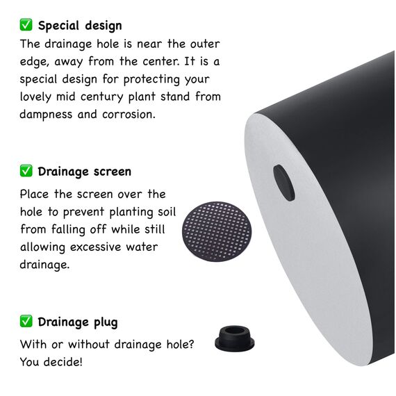 FaithLand Blumentopf 35,6 cm – perfekt passend für Moderne Pflanzenständer Mitte des Jahrhunderts – Ablaufstopfen und Drainagesieb – Mattschwarz
