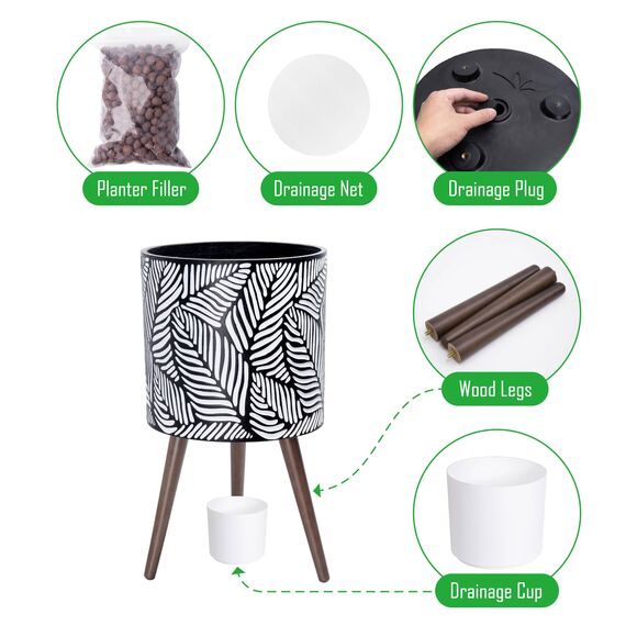 D'vine Dev 35,6 cm Übertopf mit Ständer, Mid-Century Hoher Blumentopf mit Beinen für Zimmerpflanzen, X-Large, Weiß/Grau, 88-LF-XL-WG
