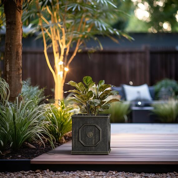 Kante Quadratischer Löwenkopf-Pflanztopf aus Beton, klassischer englischer Stil, Pflanztopf mit Ablaufloch und Gummistopfen für drinnen und draußen, Garten, Terrasse, Zuhause, 32 x 32 x 32 cm,