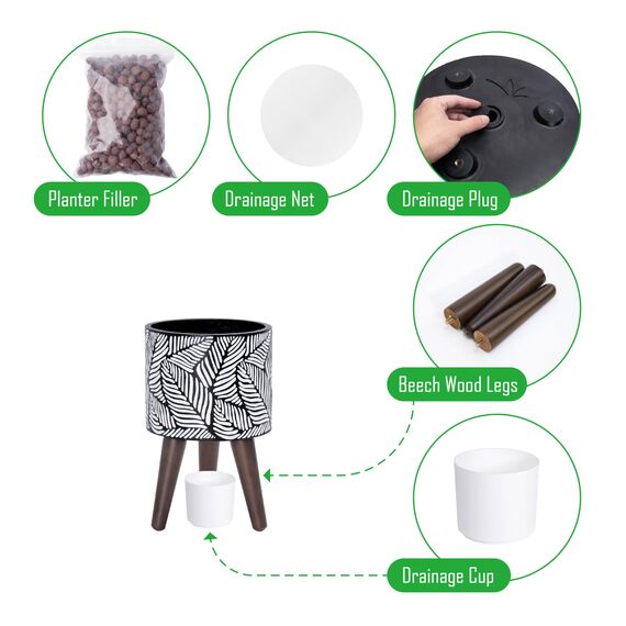 D'vine Dev 88-L-A-7 Pflanztopf mit Ständer, 20,3 cm großer Blumentopf mit Beinen für Zimmerpflanzen, klein, weiß/grau