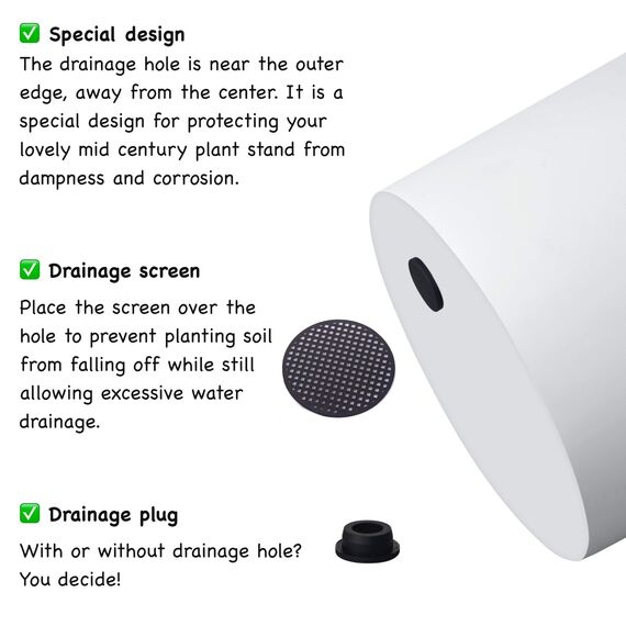 FaithLand Blumentopf, 35,6 cm, perfekt für Moderne Pflanzenständer aus der Mitte des Jahrhunderts, Ablaufstopfen und Drainagegitter, Mattweiß
