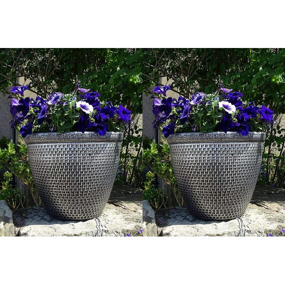 SG Traders 2 x großer runder Blumentopf aus Kunststoff, Gartendekoration, antikes Silber, 36 cm, Blumentöpfe für den Außenbereich, mit Drainagelöchern