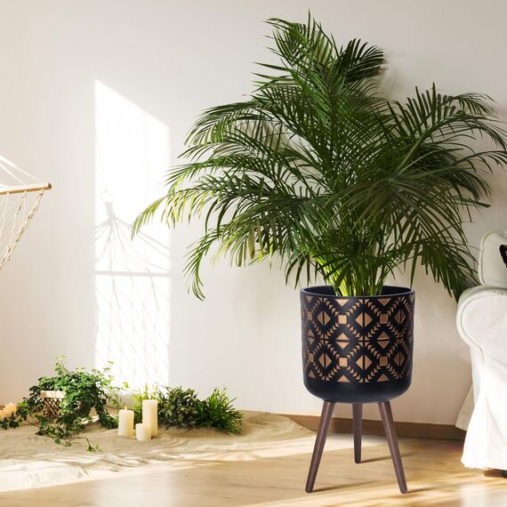 D'vine Dev 35,6 cm Pflanztopf mit Ständer, Mitte des Jahrhunderts hoher Blumentopf mit Beinen für Zimmerpflanzen, Bronze/Schwarz, 88-G-D-6