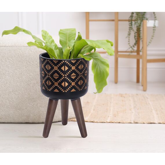 D'vine Dev 88-G-A-6 Pflanztopf mit Ständer, Mid-Century hoher Blumentopf mit Beinen für Zimmerpflanzen, klein, Bronze/Schwarz, 88-G-A-6