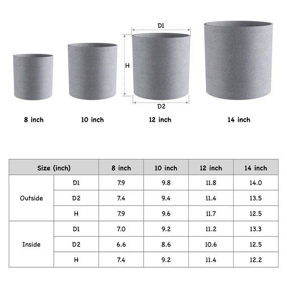 FaithLand Blumentopf, Pflanzkübel, Pflanztopf, 25,4 cm, passt perfekt auf moderne Pflanzenständer aus der Mitte des Jahrhunderts, Drainage-Stöpsel und Drainagesieb, grauer Übertopf
