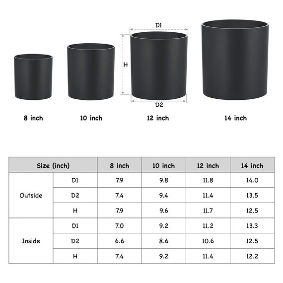 FaithLand Blumentopf, 20,3 cm, perfekt für moderne Pflanzenständer aus der Mitte des Jahrhunderts, Ablaufstopfen, Mattschwarz