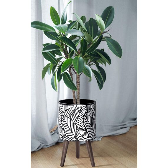 D'vine Dev 25,4 cm Übertopf mit Ständer, Mid-Century Hoher Pflanztopf mit Beinen für Zimmerpflanzen, Medium, Weiß/Grau, 88-LF-M-WG