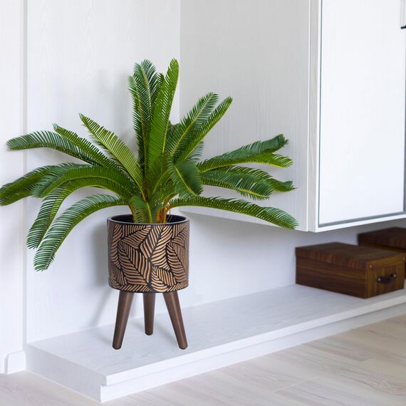 D'vine Dev 20,3 cm Übertopf mit Ständer, Mid-Century Hoher Pflanztopf mit Beinen für Zimmerpflanzen, klein, Bronze/Grau, 88-LF-S-BG