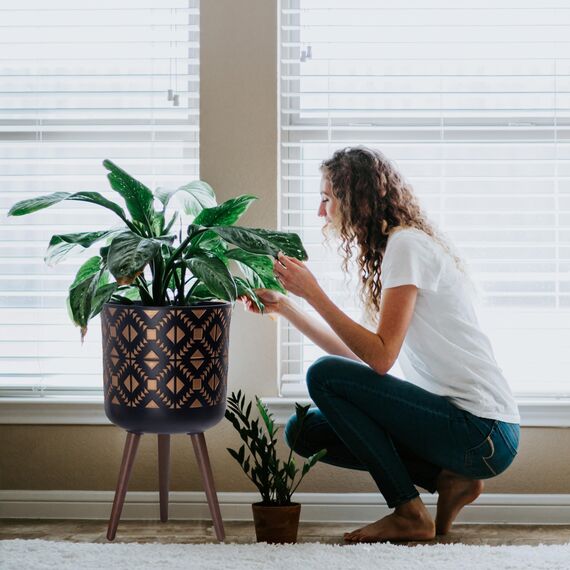 D'vine Dev 88-G-C-6 Pflanztopf mit Ständer, Mitte des Jahrhunderts hoher Blumentopf mit Beinen für Zimmerpflanzen, Bronze/Schwarz, 30,5 cm