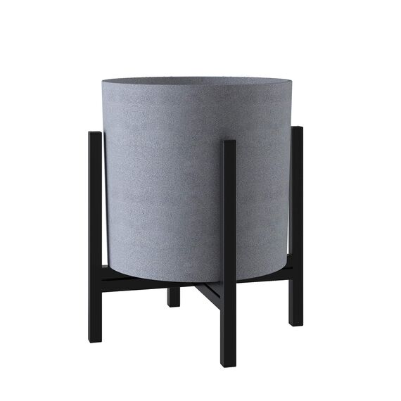 FaithLand Blumentopf, Pflanzkübel, Pflanztopf, 25,4 cm, passt perfekt auf moderne Pflanzenständer aus der Mitte des Jahrhunderts, Drainage-Stöpsel und Drainagesieb, grauer Übertopf