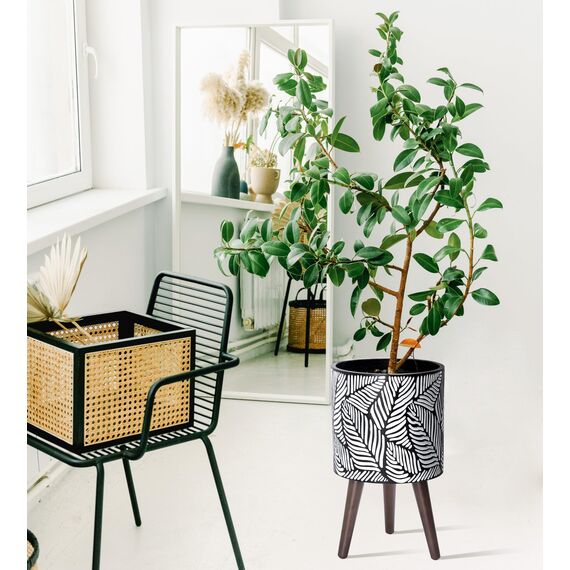 D'vine Dev 25,4 cm Übertopf mit Ständer, Mid-Century Hoher Pflanztopf mit Beinen für Zimmerpflanzen, Medium, Weiß/Grau, 88-LF-M-WG