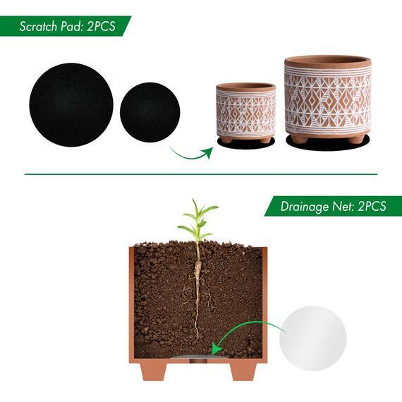 D'vine Dev Set mit 2 Terrakotta-Pflanztöpfen, 10,2 cm & 15,2 cm, Design Pflanztopf mit Drainageloch, Savannen-Webart, Terrakotta/Weiß, 31-953-G-1