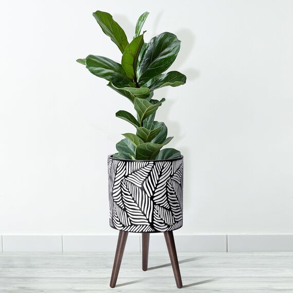 D'vine Dev Blumentopf Mit Ständer für Innenbereich, 44,5 cm Höhe, für Zimmerpflanzen, Mit Abflussloch und Stöpsel, 27,9 cm Medium