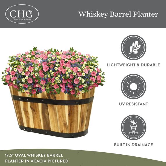 Classic Home and Garden Pflanzgefäße aus Akazienholz, oval, halbfass mit Metallband, Verschiedene Größen (2er Set)