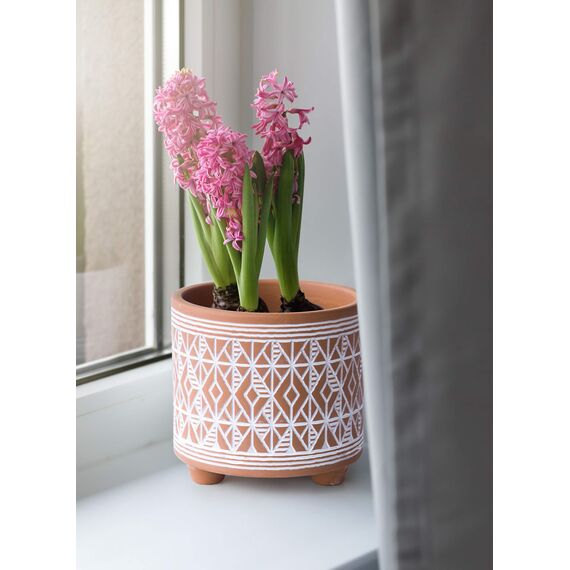 D'vine Dev Set mit 2 Terrakotta-Pflanztöpfen, 10,2 cm & 15,2 cm, Design Pflanztopf mit Drainageloch, Savannen-Webart, Terrakotta/Weiß, 31-953-G-1