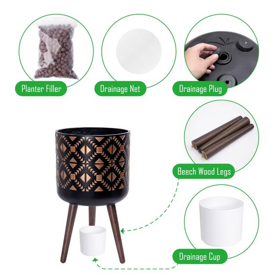 D'vine Dev 88-G-C-6 Pflanztopf mit Ständer, Mitte des Jahrhunderts hoher Blumentopf mit Beinen für Zimmerpflanzen, Bronze/Schwarz, 30,5 cm