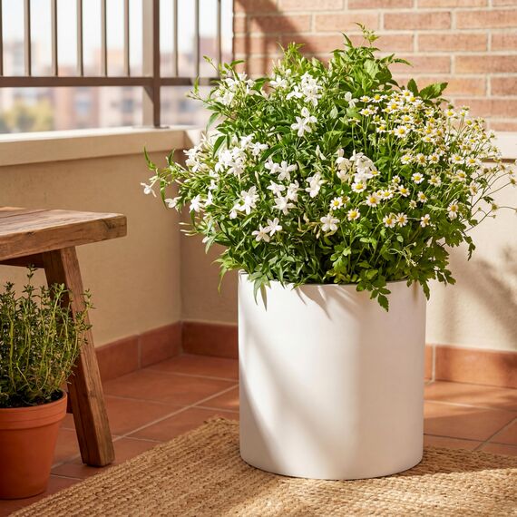 FaithLand Blumentopf 30,5 cm – perfekt passend für Moderne Pflanzenständer Mitte des Jahrhunderts – Ablaufstopfen und Drainagesieb – Mattweiß