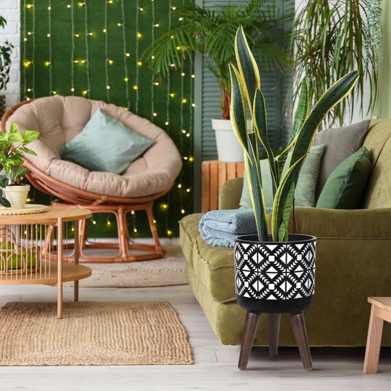 D'vine, Dev, Pflanztopf mit Ständer, Mid-Century modern, hoher Blumentopf mit Beinen für Zimmerpflanzen, klein, Keramik, grau/weiß, 20,3 cm, 88-G-A-4