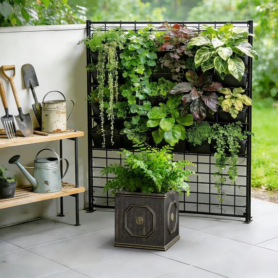 Kante Quadratischer Löwenkopf-Pflanztopf aus Beton, klassischer englischer Stil, Pflanztopf mit Ablaufloch und Gummistopfen für drinnen und draußen, Garten, Terrasse, Zuhause, 32 x 32 x 32 cm,