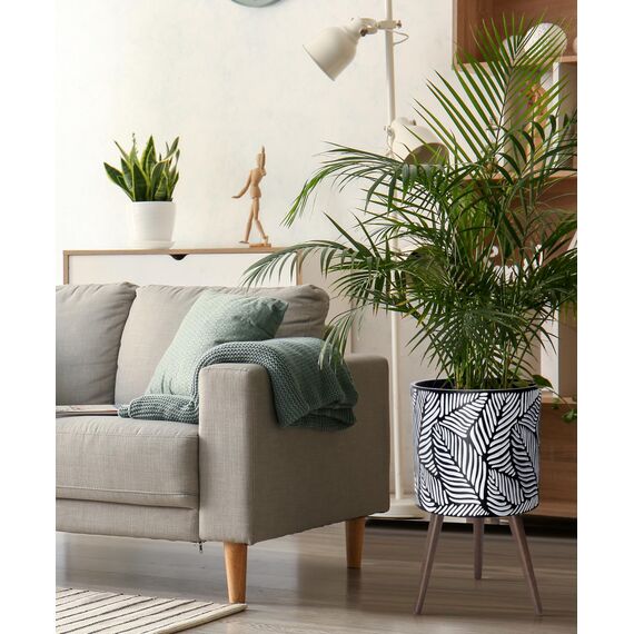 D'vine Dev 35,6 cm Übertopf mit Ständer, Mid-Century Hoher Blumentopf mit Beinen für Zimmerpflanzen, X-Large, Weiß/Grau, 88-LF-XL-WG