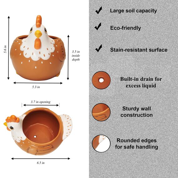 Sixdrop, Hühner-Blumentopf, Hahn als Utensilienhalter, Party-Zubehör, Blumentopf für Sukkulenten, für drinnen und draußen, Garten, Terrasse, Balkon, Hühner-Design, Keramik