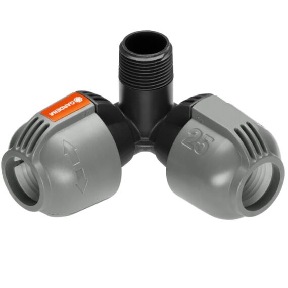 Gardena Sprinklersystem Winkelstück für Außengewinde: Verbindungsstück für Anschluss im Eckbereich von Turbinen-Versenkregner T 380, 25 mm x 3/4 Zoll, Quick&Easy Verbindungstechnik (2783-20)