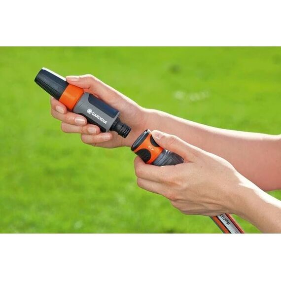 Gardena Wasserstop 19 mm (3/4 Zoll): Steckverbinder mit Aquastop, für Schlauchende, Powergrip, gerillte Griffmulden, simpler Wechsel, verpackt (18214-20)