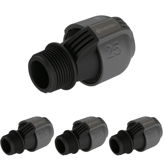 Gardena Sprinklersystem Verbinder: Verbindungsstück für Rohranschluss an Bewässerungsventile und Direktanschluss an Hausinstallation, 25 mm x 1 Zoll-Außengewinde, Quick&Easy Verbindung (2763-20)