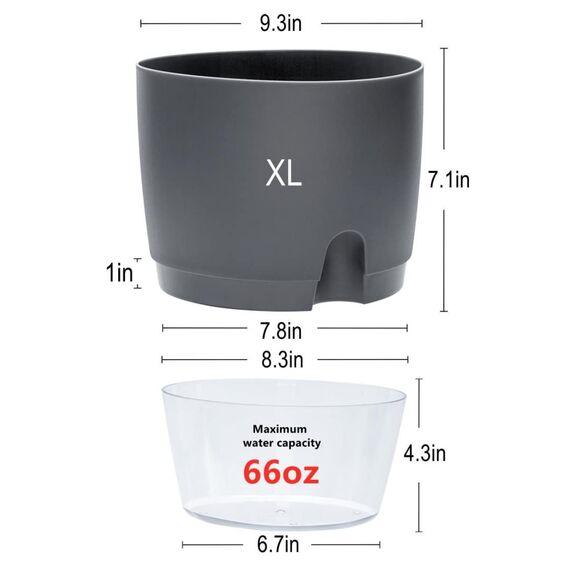 ETGLCOZY Selbstbewässernder Pflanzgefäß für Zimmerpflanzen, 6 Stück, 24 cm, 15 10 8 moderner dekorativer Kunststoff-Übertopf mit extra großem Wasserspeicher alle Blumen, Kräuter (grau)
