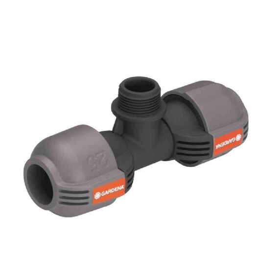 Gardena Sprinklersystem T-Stück für Außengewinde: Verbindungsstück für Anschluss des Turbinen-Versenkregners, 25 mm x 3/4 Zoll- Außengewinde, Quick&Easy Verbindungstechnik (2787-20)