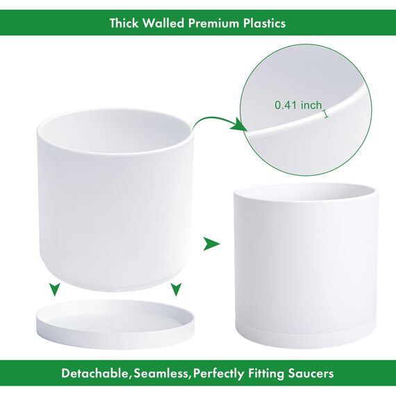 D'vine Dev Blumentöpfe aus Kunststoff, 35,6 cm, mit Ablaufloch und Nahtloser Untertasse, Weiß, 74-X-A-4