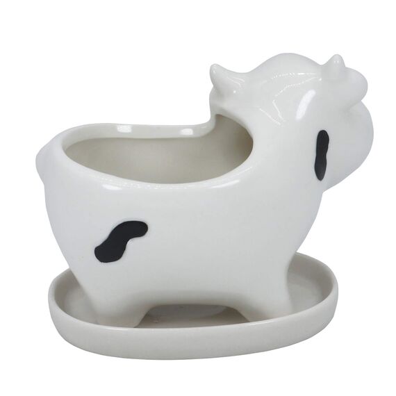 Gemseek Niedliche Kuh Sukkulenten Pflanztopf Topf mit Drainage Tablett Weiß Keramik Kaktus Blume Container Tier Bonsai Halter für Zimmerpflanzen
