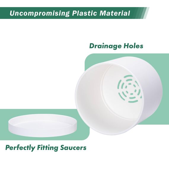 D'vine Dev Blumentöpfe aus Kunststoff, 30,5 cm, mit Ablaufloch und Nahtloser Untertasse, Weiß, 74-X-A-3