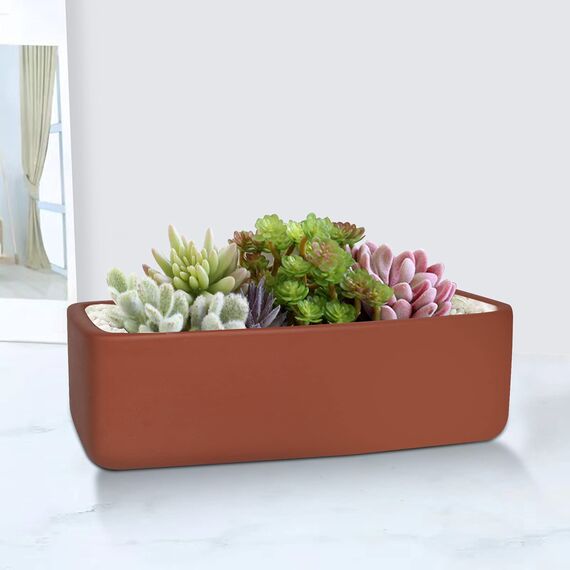 Thirtypot Rechteckiger Blumentopf, 25,4 cm, Terrakotta, Sukkulenten-Übertopf mit Ablaufloch, moderner Fensterkasten für Innen- und Außenbereich, Terrakotta