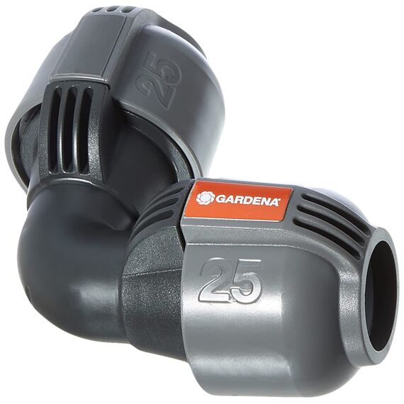 Gardena Sprinklersystem L-Stück: Rohrverbinder für Richtungsänderung des Verlegerohrs, 25 mm, Quick&Easy Verbindungstechnik, kompatibel mit Gardena Verlegerohre 25 mm, werkzeuglose Montage (2773-20)