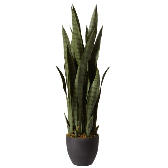 Nearly Natural, Green 4855 Sansevieria Pflanzgefäß, 88,9 cm, Schwarz