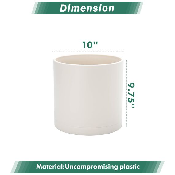 D'vine Dev 25,4 cm Kunststoff-Pflanztöpfe für Blumentopf mit Drainageloch und nahtlosen Untersetzern, Haferflocken, 74-X-H-2