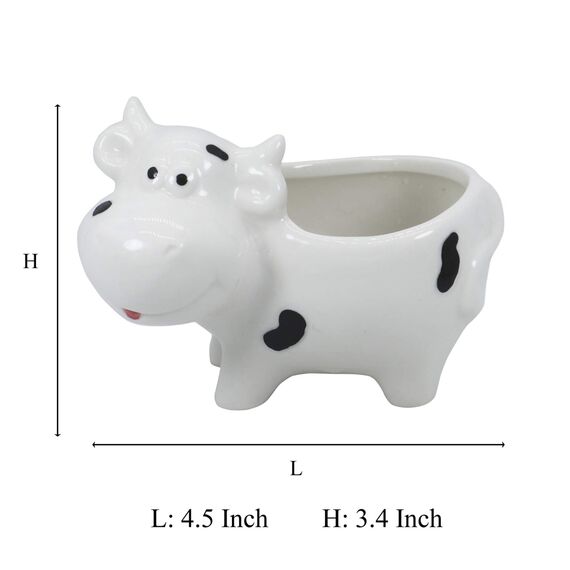 Gemseek Niedliche Kuh Sukkulenten Pflanztopf Topf mit Drainage Tablett Weiß Keramik Kaktus Blume Container Tier Bonsai Halter für Zimmerpflanzen