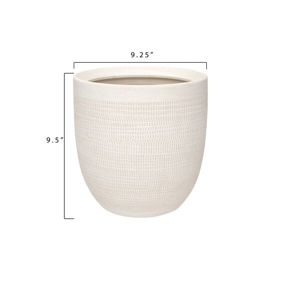 Creative Co-Op Small Matte White Embossed Stoneware Planter Pflanzgefäß, Steinzeug, Weiss/opulenter Garten