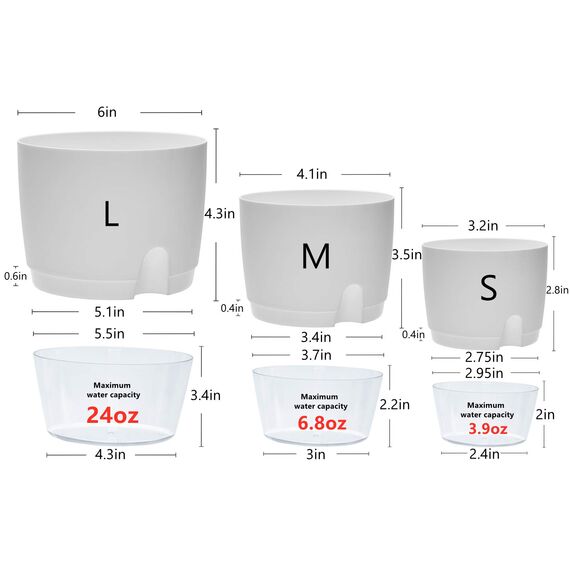 ETGLCOZY Selbstbewässernde Pflanztöpfe für Zimmerpflanzen, 5 Stück, 15,2 cm, 10,4 8,1 moderner dekorativer Kunststoff-Übertopf mit extra großem Wasserspeicher alle Blumen, Kräuter (weiß)