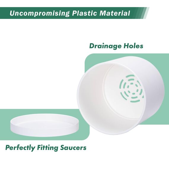 D'vine Dev Kunststoff-Pflanztöpfe für Blumentöpfe mit Ablaufloch und nahtlosen Untersetzern, Weiß, 74-X-A-2, 25,4 cm
