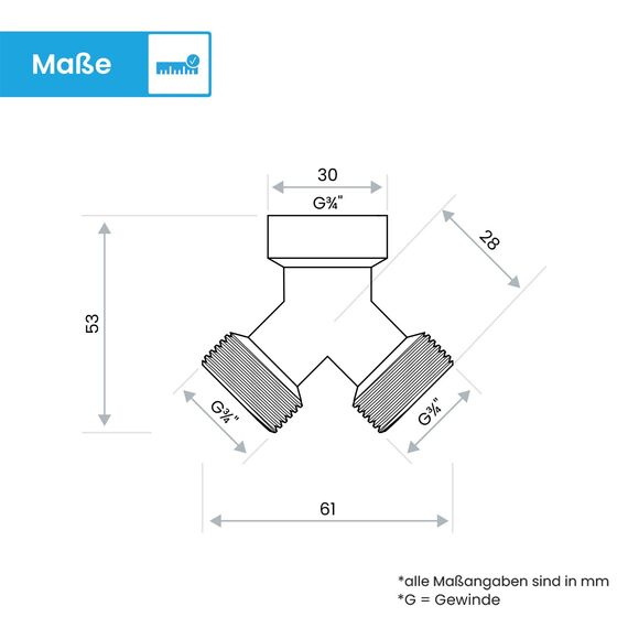 Bächlein Y-Verteiler aus Messing für den Einsatz in Haus & Garten - 2 Wege Y-Verteiler für einen G 3/4" Wasseranschluss